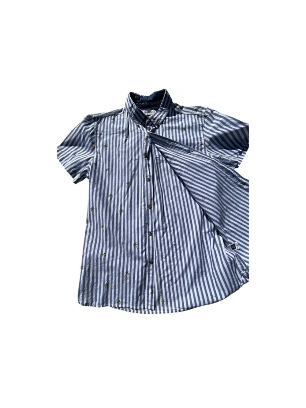 Sovereign Code Blue‎ and White Striped Short Sleeve Button-Down Shirt